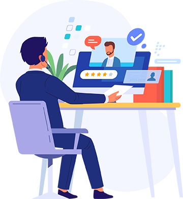 Contact illustration showing person at computer for getting in touch with Tony Siu